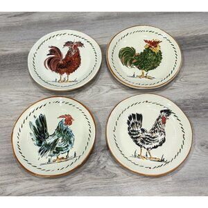 WILLIAMS SONOMA Heirloom Heritage Rooster 8 3/4" Plates Set Of 4 Made in Italy
